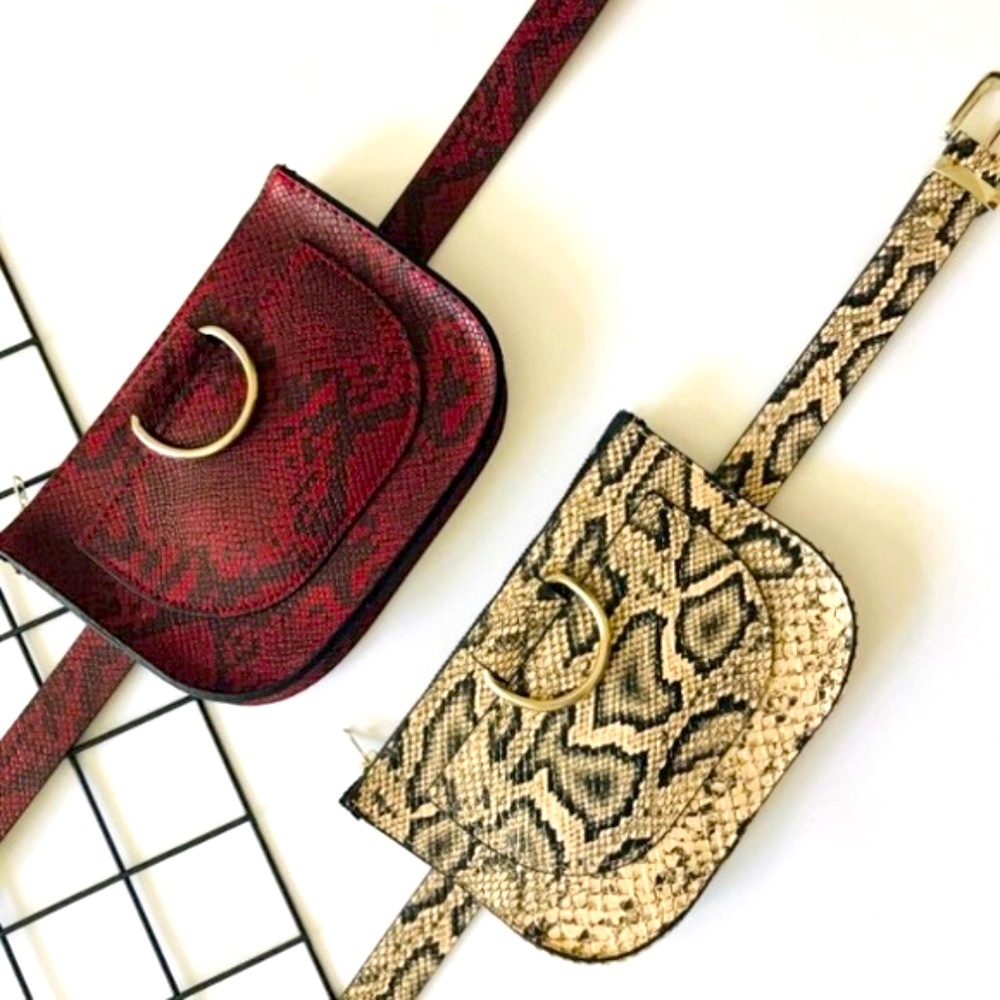 Beige Snake Skin Pattern Fanny Pack Waist Belt Bag